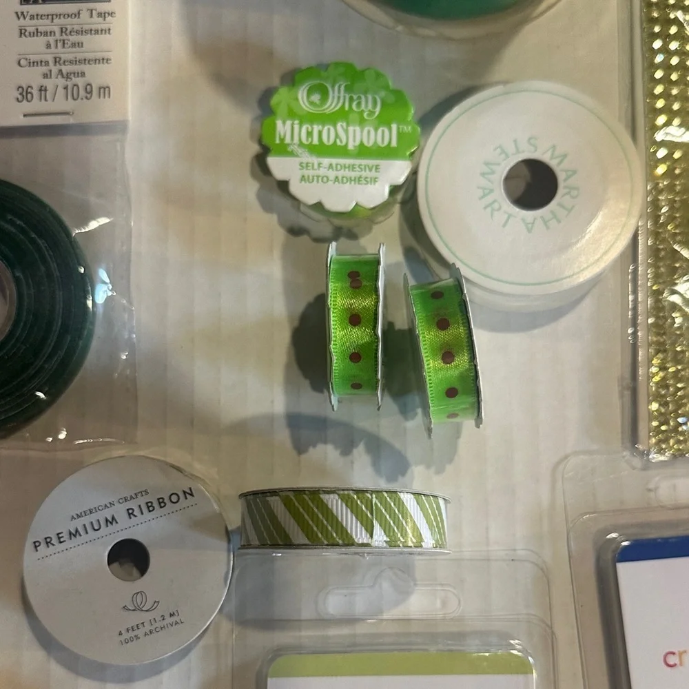 NWT Assorted Home Party craft Supplies Set with tulle ribbon brads stick ons